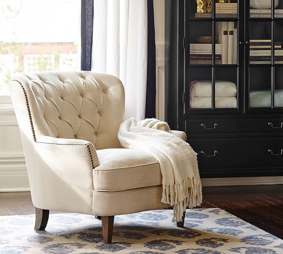 Pottery Barn CARDIFF TUFTED UPHOLSTERED ARMCHAIR pottery barn pre-black friday sale