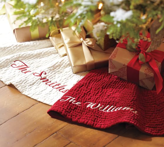 Pottery Barn CHANNEL QUILTED VELVET TREE SKIRT ruby green ivory pottery barn mega sale