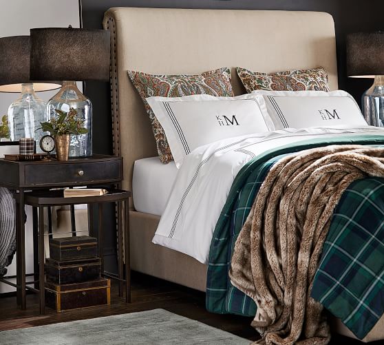 Pottery Barn CHESTERFIELD NON-TUFTED BED & HEADBOARD NAILHEAD TRIM pottery barn pre-black friday sale