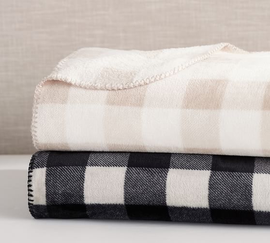 Pottery Barn COZY BUFFALO CHECK BLANKET Khaki Ivory Black Charcoal pottery barn pre-black friday sale