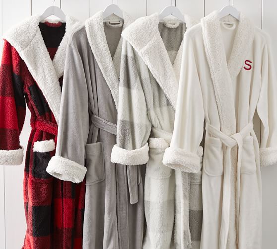 Pottery Barn COZY SHERPA ROBE - BUFFALO CHECK Red Black Grey pottery barn black friday sale