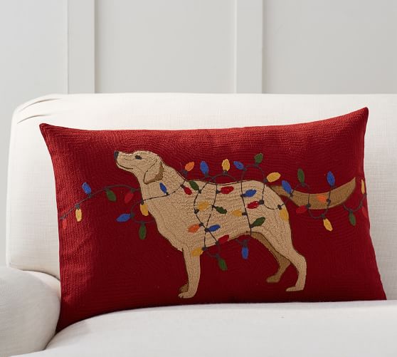 Pottery Barn DOG WITH LIGHTS CREWEL LUMBAR PILLOW COVER - BENEFITING GIVE A LITTLE HOPE CAMPAIGN pottery barn mega sale