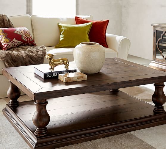 Pottery Barn LORRAINE COFFEE TABLE Rustic Brown Hewn Oak pottery barn mega sale