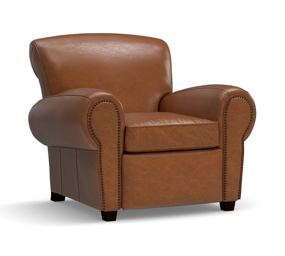 Pottery Barn MANHATTAN LEATHER RECLINER WITH NAILHEADS pottery barn mega sale