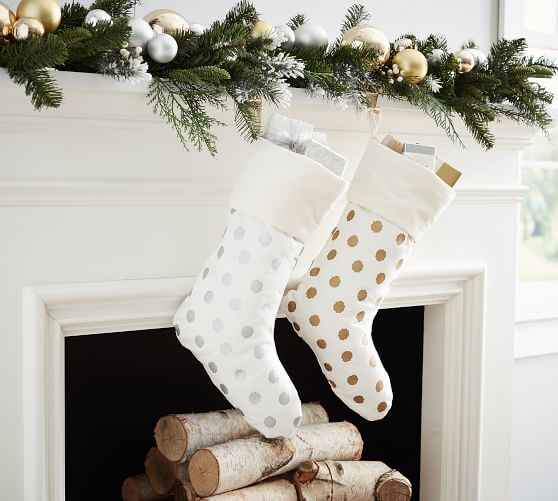 Pottery Barn METALLIC DOT STOCKING Gold Silver pottery barn mega sale