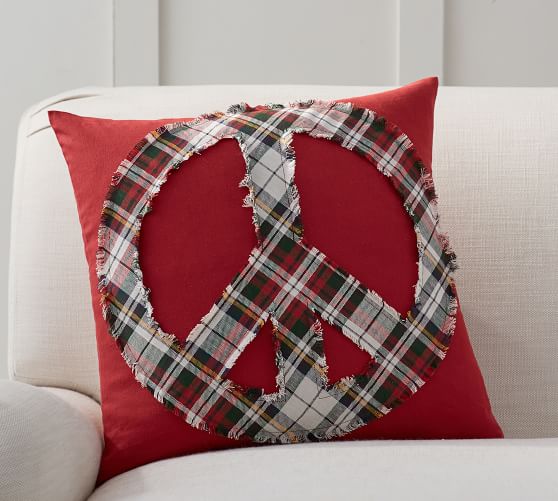 Pottery Barn PEACE PLAID APPLIQUE PILLOW COVER pottery barn mega sale
