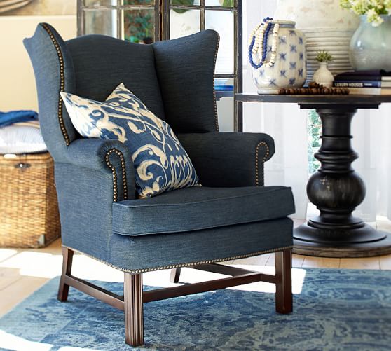Pottery Barn THATCHER UPHOLSTERED WINGBACK CHAIR NAILHEAD TRIM pottery barn pre-black friday sale