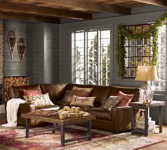 Pottery Barn TURNER SQUARE ARM LEATHER 3-PIECE SECTIONAL WITH CORNER pottery barn black friday sale