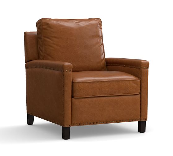 Pottery Barn TYLER LEATHER RECLINER NAILHEAD TRIM pottery barn pre-black friday sale