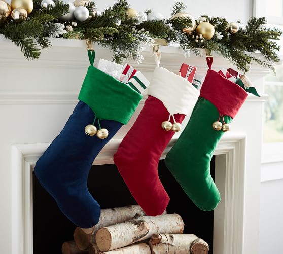 Pottery Barn VELVET JINGLE BELL STOCKING pottery barn mega sale