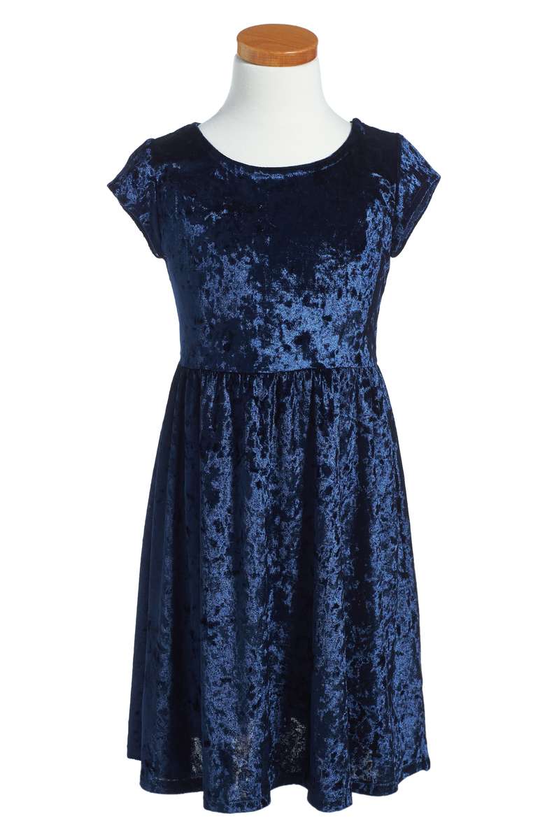 RUBY & BLOOM Velvet Skater Dress Navy Shadow Toddler, Little Girl & Big Girl thanksgiving dresses for toddler girls