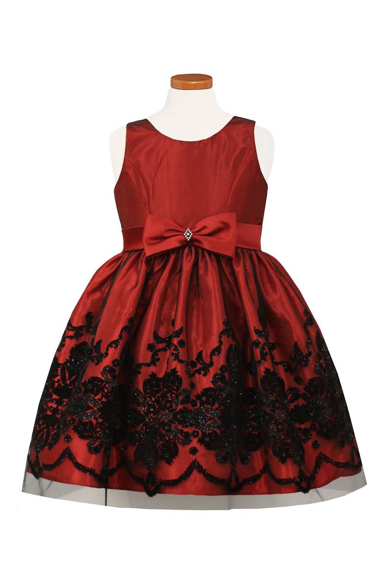 SORBET Flocked Fit & Flare Dress Red Toddler, Little Girl & Big Girl thanksgiving dresses for toddler girls