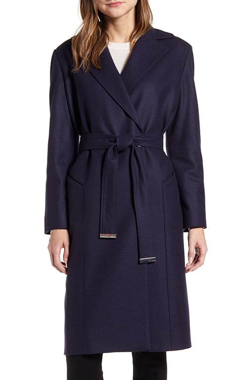 TED BAKER LONDON Wool Blend Wrap Coat Navy Blue coats women