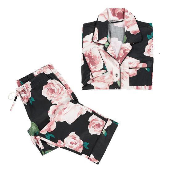 The Emily & Meritt Bed Of Roses Pajama Set Black Pink emily and meritt for pbteen sale