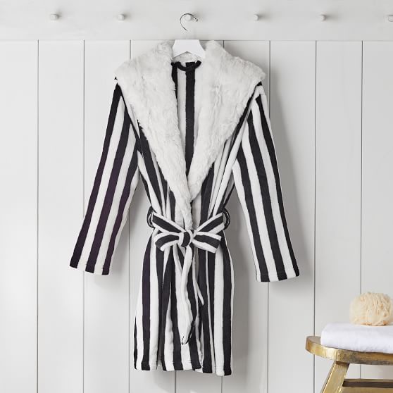 The Emily & Meritt Circus Stripe Robe Black White Faux Fur Lining emily & meritt for pbteen collection sale