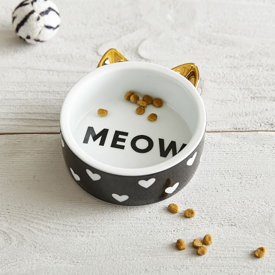 The Emily & Meritt Pet Bowl, Meow Black White Hearts Cat Ears Gold emily and meritt for pbteen sale