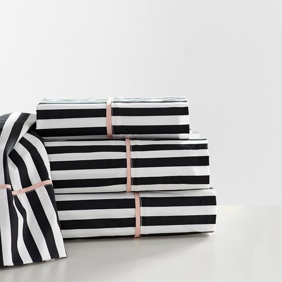 The Emily & Meritt Pirate Stripe Sheet Set Black White Pink emily and meritt for pbteen sale pottery barn teen
