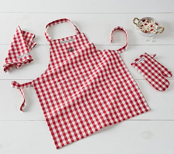 Williams Sonoma Apron, Mitt And Towel Set Red Gingham Check Personalized pottery barn kids buy more save more sale