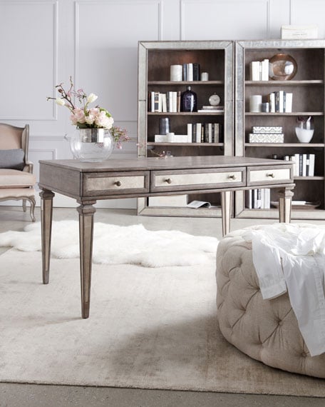 Hooker Furniture Nathan Eglomise Writing Desk Mirrored Brown horchow friends and family sale