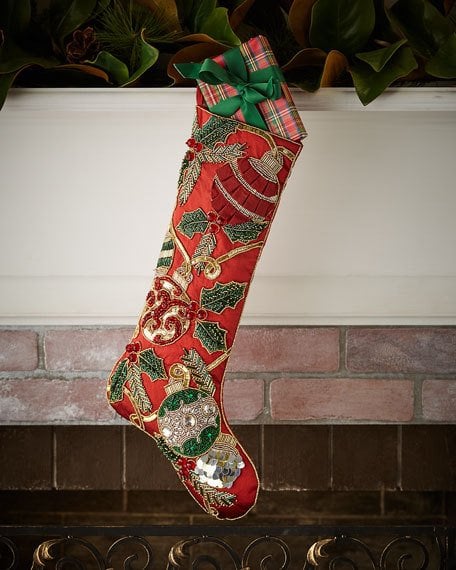 Kim Seybert Red & Green Collection Holiday Tidings Stocking Red Horchow friends and family holiday sale