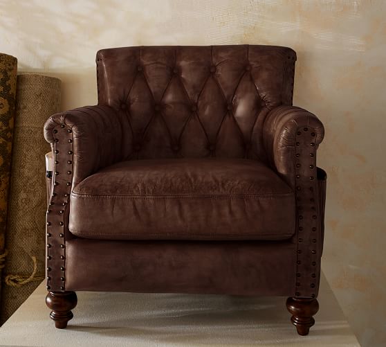 Pottery Barn COLTON TUFTED LEATHER ARMCHAIR NAILHEAD TRIM POTTERY BARN holiday gifts buy more save more sale