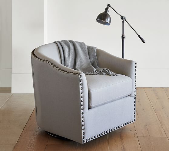 Pottery Barn HARLOW UPHOLSTERED SWIVEL ARMCHAIR NAILHEAD TRIM pottery barn holiday gifts buy more save more sale
