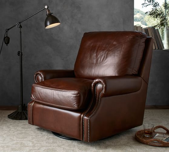 Pottery Barn JAMES LEATHER SWIVEL ARMCHAIR pottery barn holiday gifts buy more save more sale