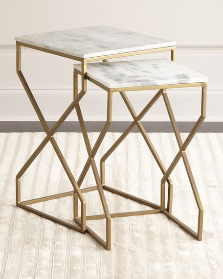 Reagan Nesting End Tables Matte Brass Marble Top horchow friends and family sale