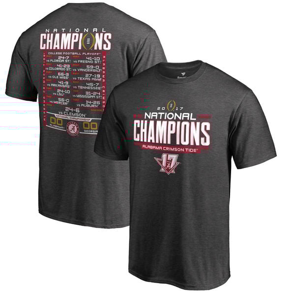 Alabama Crimson Tide Fanatics Branded College Football Playoff 2017 National Champions Schedule T-Shirt – Heather Gray alabama crimson tide 2018 NCAA national champions shirts locker room hats