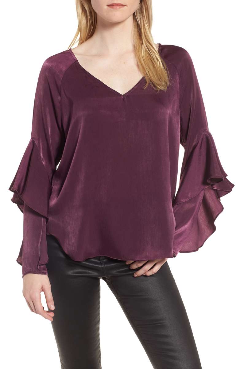 CHELSEA28 Ruffle Sleeve Blouse Purple Italian ruffle blouses spring winter 2018