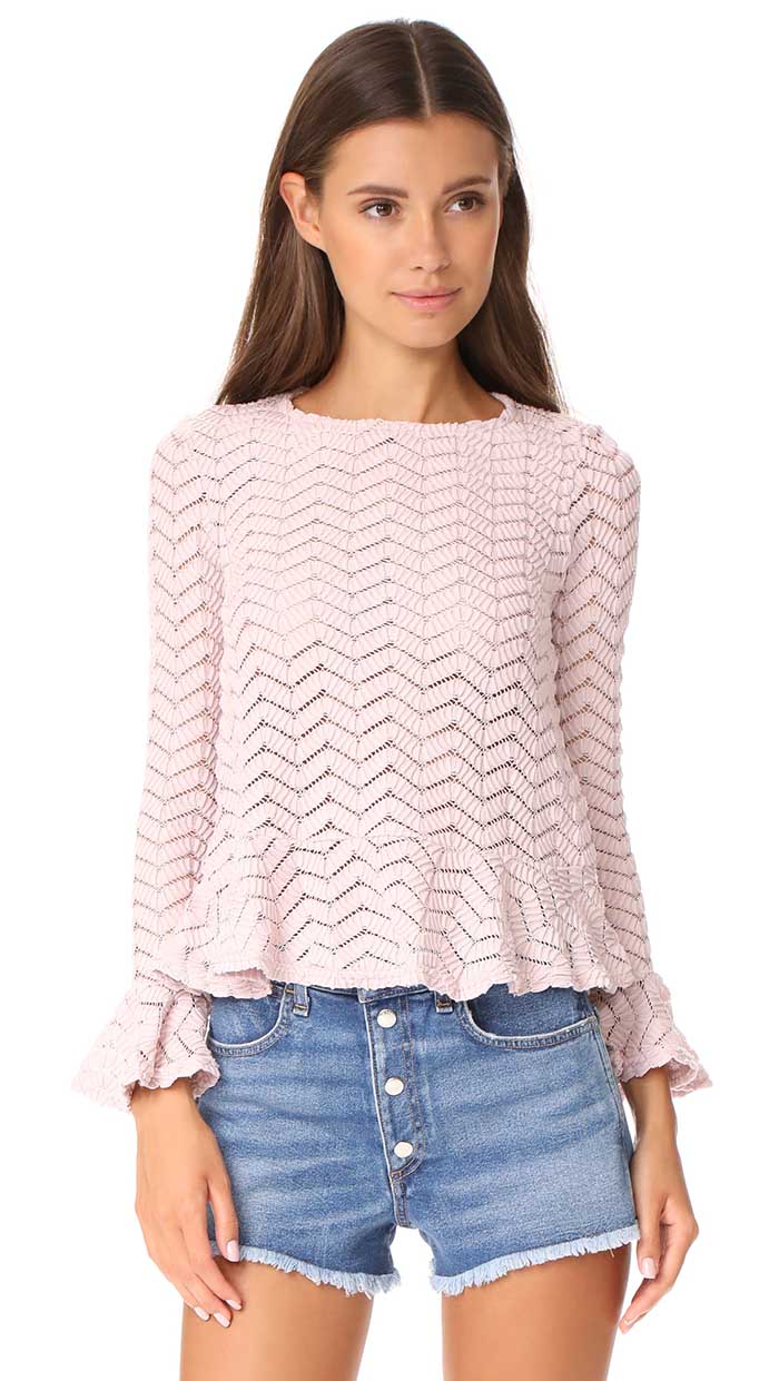 ENGLISH FACTORY Top With Ruffle Details Antique Rose Shopbop designer sale on sale