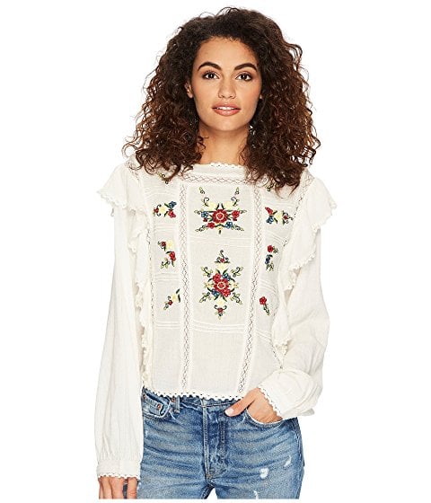 Free People The Amy Top Cream ruffle blouses embroidered