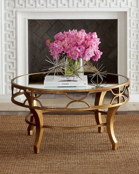 Lena Mirrored-Top Coffee Table Antique Gold Finish horchow everyday value sale