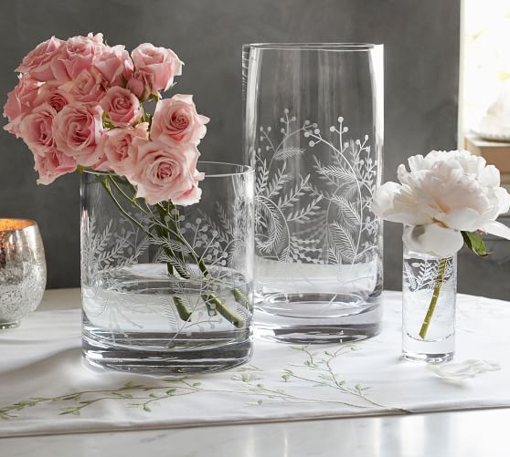 MONIQUE LHUILLIER FLORAL ETCHED GLASS VASES monique lhuillier for pottery barn spring 2018