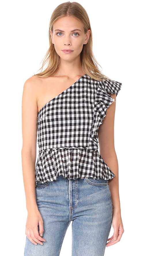 McGuire Denim Lusso One Shoulder Top Black Gingham Check shopbop designer sale on sale