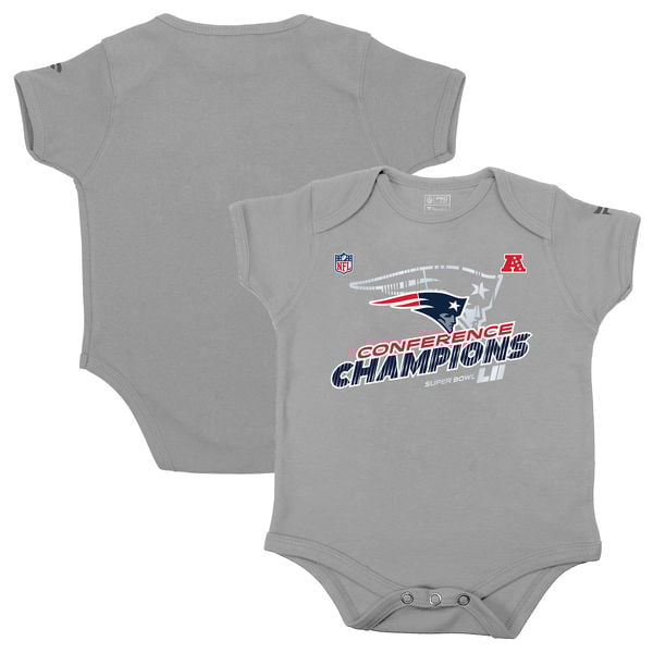 New England Patriots NFL Pro Line by Fanatics Branded Infant 2017 AFC Champions Trophy Collection Locker Room Bodysuit – Heather Gray