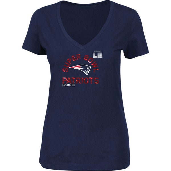 New England Patriots NFL Pro Line by Fanatics Branded Women's Super Bowl LII Bound Go To Champs V-Neck T-Shirt – Navy 2017 afc champions new england patriots locker room shirts