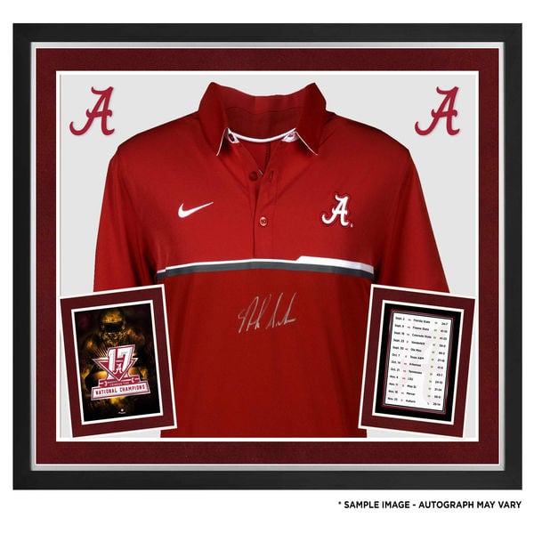 Nick Saban Alabama Crimson Tide College Football Playoff 2017 National Champions Fanatics Authentic Deluxe Framed Autographed Crimson Nike Polo ncaa champions memorabilia roll tide