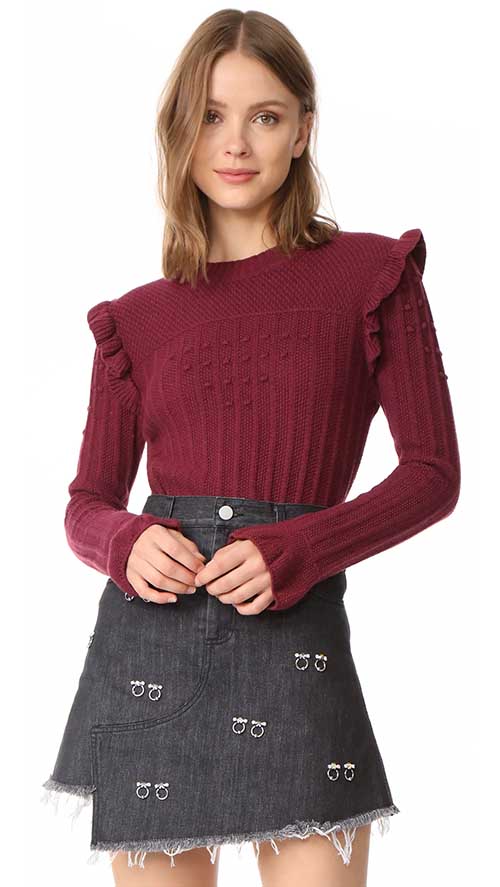 Otto d'ame Maglia Ruffle Sweater Bordeaux shopbop designer sale on sale