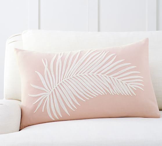 Pottery Barn FERN EMBROIDERED LUMBAR PILLOW COVER Pink pottery barn premier sale