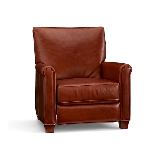 Pottery Barn IRVING LEATHER RECLINER Bourbon pottery barn 24 hour flash sale