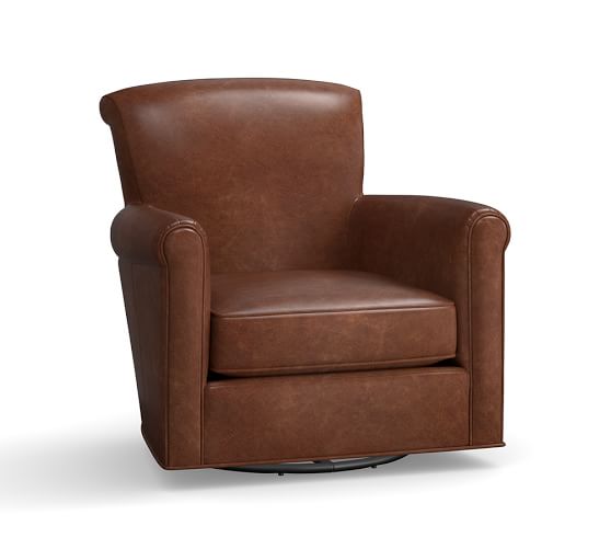 Pottery Barn IRVING LEATHER SWIVEL GLIDERS Statesville Molasses pottery barn premier sale