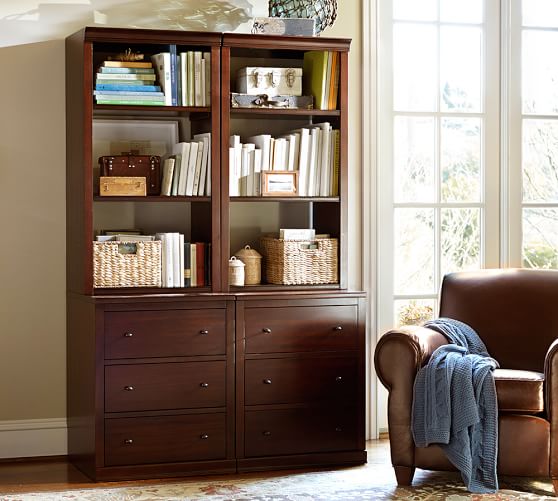 Pottery Barn LOGAN BOOKCASE WITH DRAWERS Mahogany Stain pottery barn clearance sale extra 20 percent off