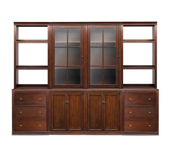Pottery Barn LOGAN GLASS TOWER WALL SUITE, MAHOGANY STAIN pottery barn clearance sale extra 20 percent off