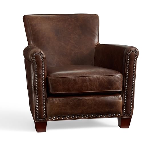 Pottery Barn IRVING LEATHER ARMCHAIR WITH NAILHEADS pottery barn presidents day weekend sale