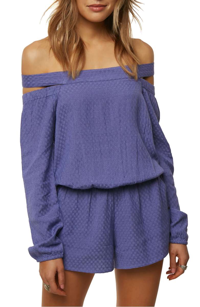 O'NEILL Ellsworth Off the Shoulder Romper Baja Blue rompers women spring