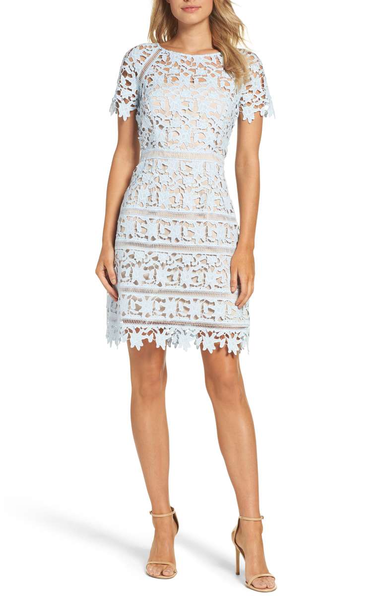 ELIZA J Crochet Overlay Dress Blue crochet dresses spring summer wedding season