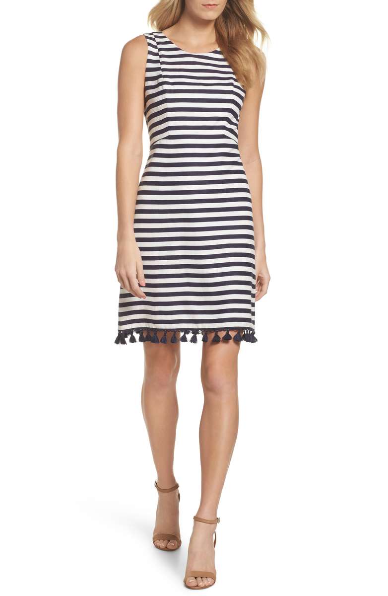 ELIZA J Stripe A-Line Dress Navy Blue and White dresses summer wedding guests