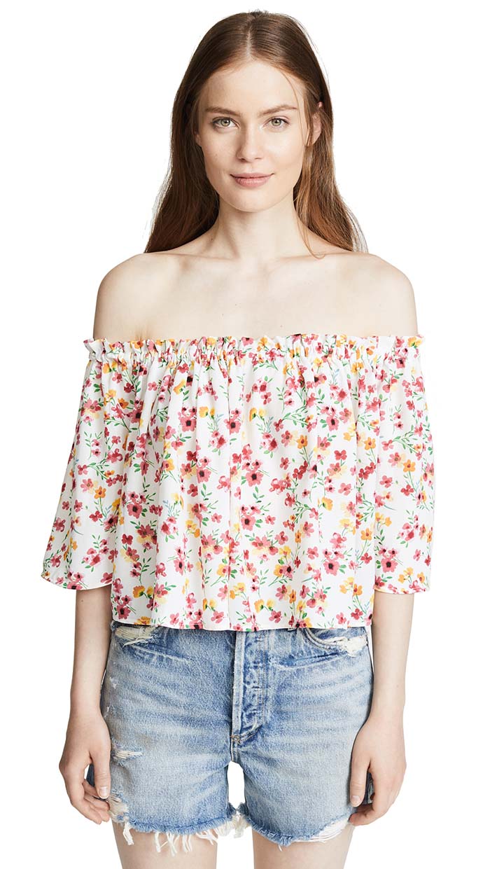 Jack by BB Dakota Ayla Top Cloud White Pink Yellow floral print off the shoulder tops