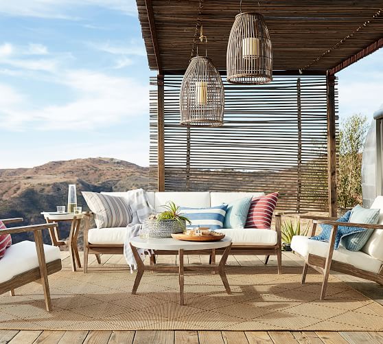 Pottery Barn RAYLAN OUTDOOR SOFA Teak Weathered Gray pottery barn outdoor sofas sale furniture